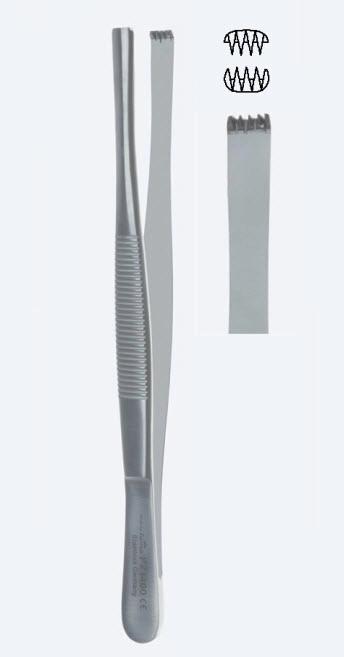 Пінцети, хірургічні, "Standard", для тканин, прямі, кінчик 5,0 мм, зубці 4 х 5, загальна довжина 160 мм, 6 1/4". Бренд - Asanus Medizintechnik Gmb, Німеччина